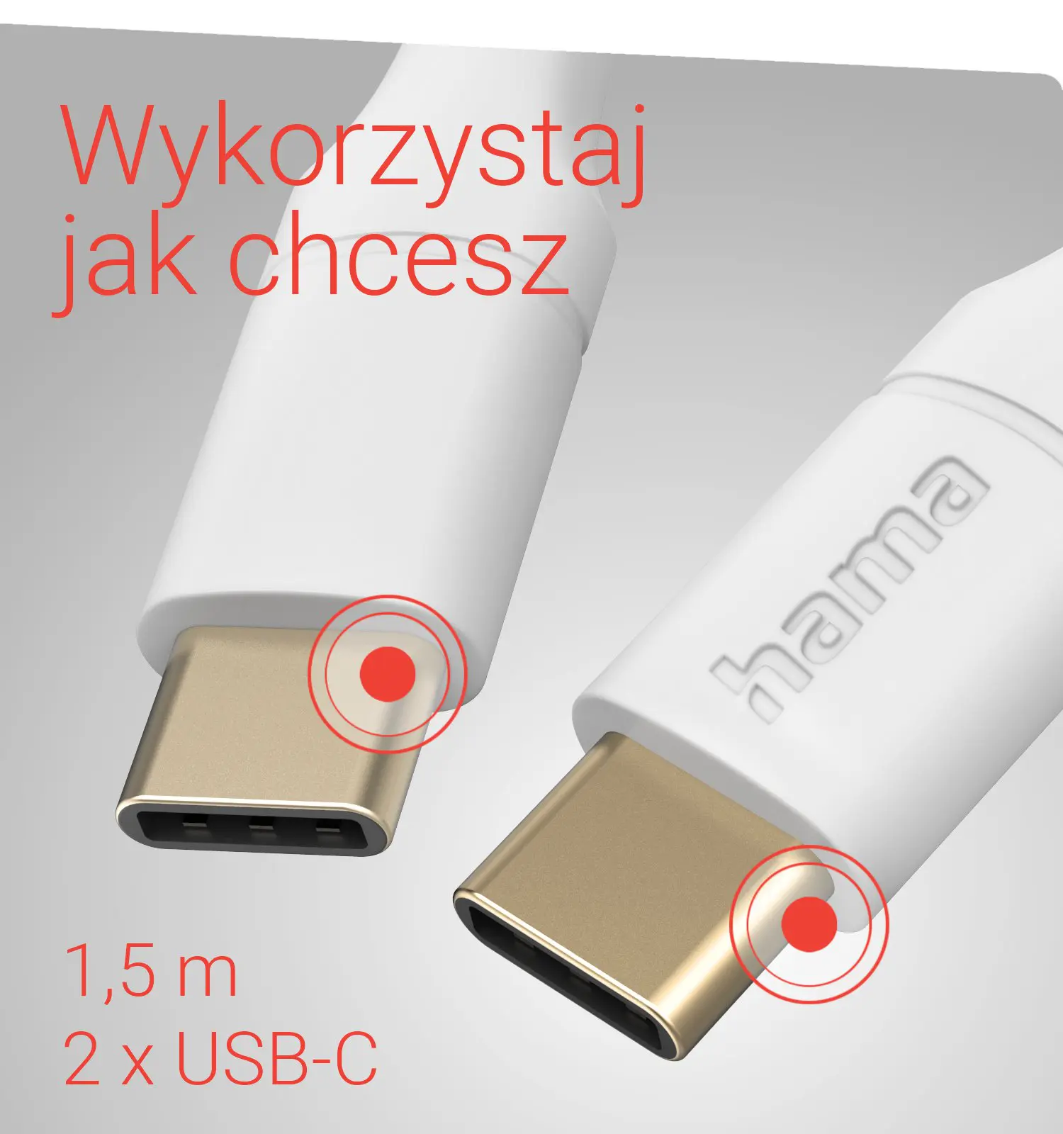 Câble de charge Flexible, USB-C - USB-C, 1,5 m, silicone, blanc