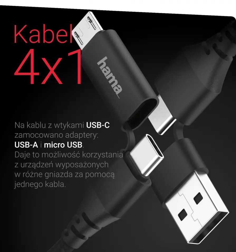 Hama Kabel - adapter 4w1, micro USB / USB-C / USB-A / 1,5 m Hama