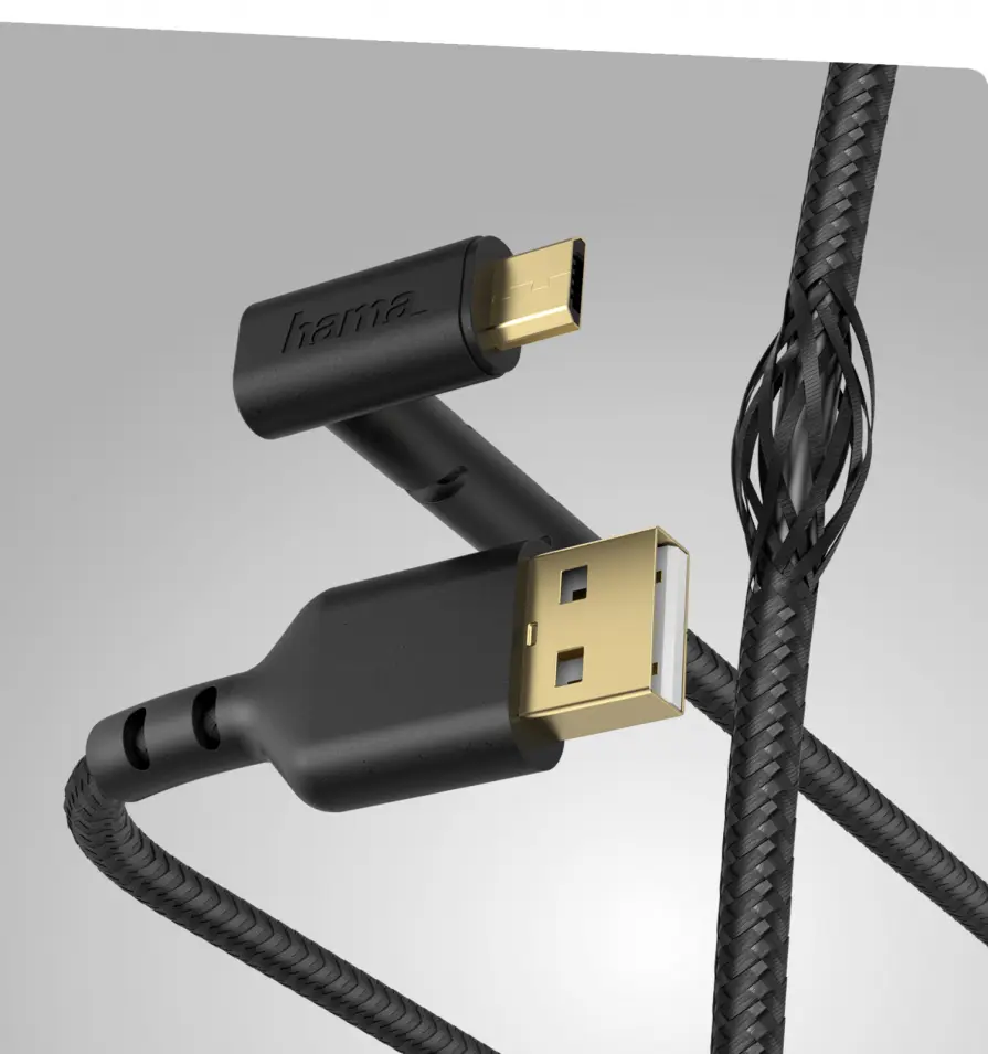 Hama Kabel ładujący / data "Stand", kątowa wtyczka, USB-A - micro USB, 1,5 m, czarny Hama