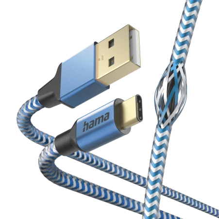 Mocny kabel USB-A - USB typ C Hama Data Reflected 1.5 m niebieski