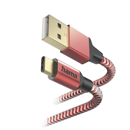 Mocny kabel USB-C – USB-A Hama data Reflected 1.5 m czerwony