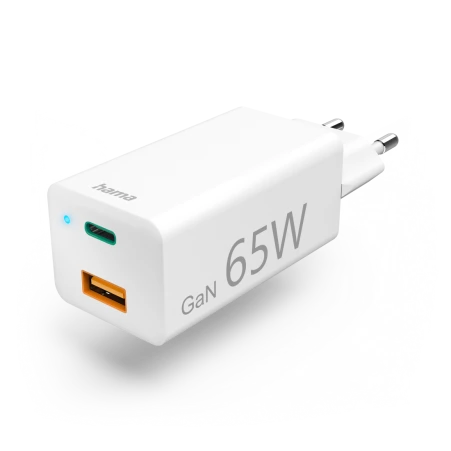 Szybka ładowarka do telefonu Hama GaN 18-65W USB-C Power Delivery Quick Charge 3.0 biała